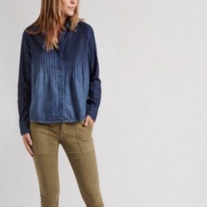 Current/Elliott Denim Ombre Pintuck Button Down Top Shirt